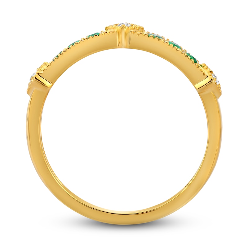 Main Image 3 of Natural Emerald Ring 1/20 ct tw Diamonds 14K Yellow Gold