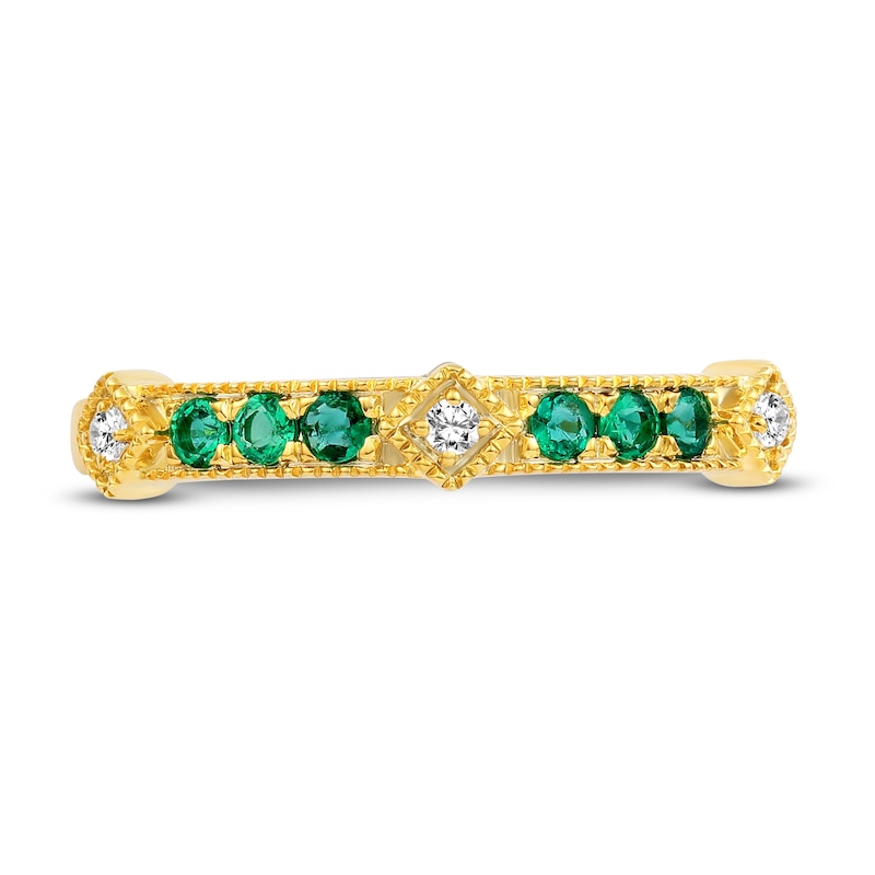 Main Image 4 of Natural Emerald Ring 1/20 ct tw Diamonds 14K Yellow Gold