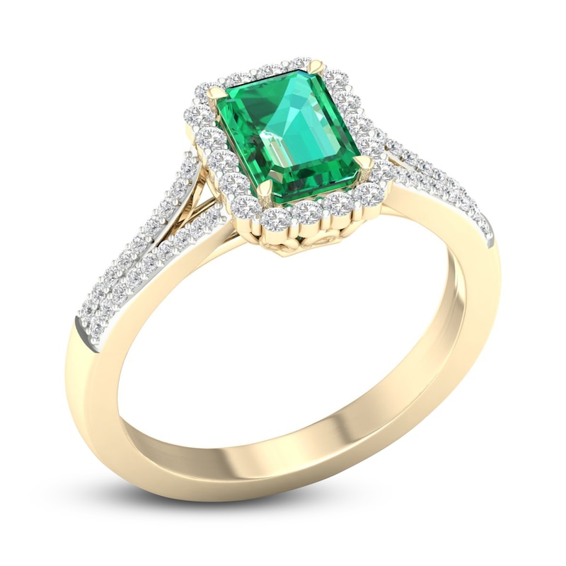 Lab-Created Emerald & White Lab-Created Sapphire Ring 10K Yellow Gold ...