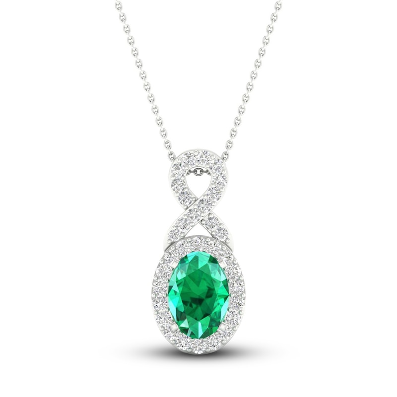 Lab-Created Emerald & White Lab-Created Sapphire Necklace 10K White ...