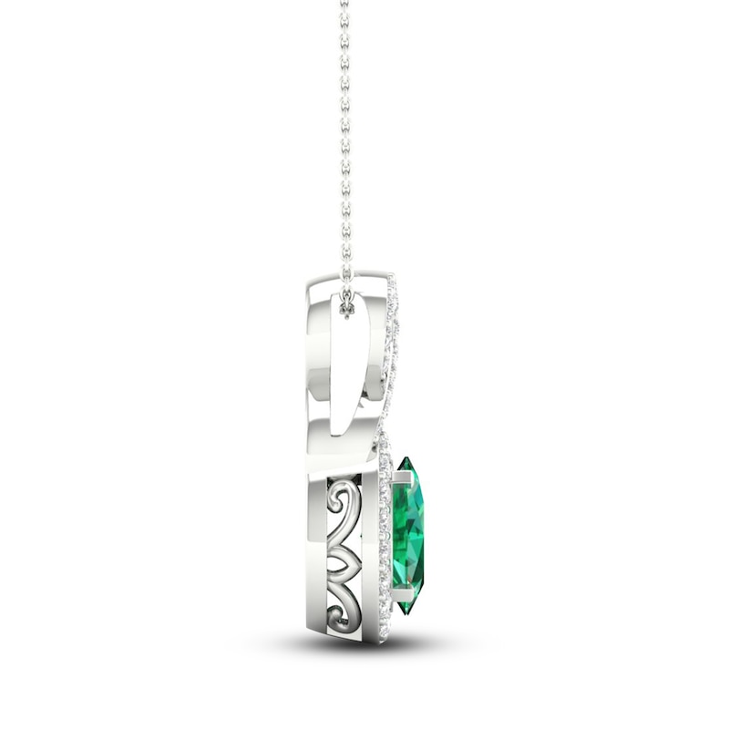 Main Image 3 of Lab-Created Emerald & White Lab-Created Sapphire Necklace 10K White Gold 18&quot;