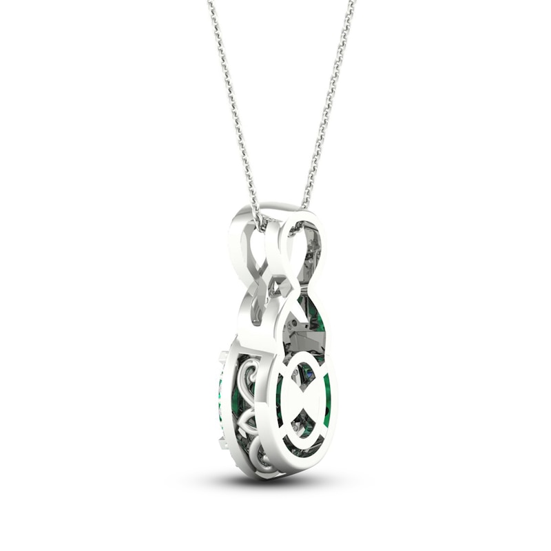 Main Image 4 of Lab-Created Emerald & White Lab-Created Sapphire Necklace 10K White Gold 18&quot;