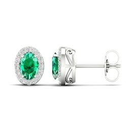 Lab-Created Emerald & White Lab-Created Sapphire Stud Earrings 10K White Gold