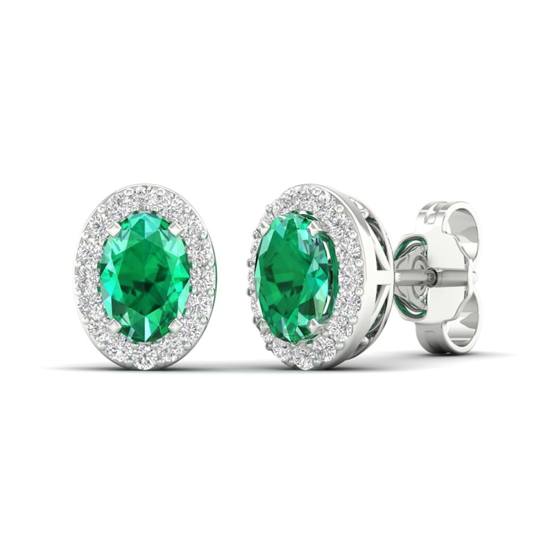 Lab-Created Emerald & White Lab-Created Sapphire Stud Earrings 10K White Gold