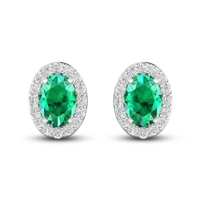 Lab-Created Emerald & White Lab-Created Sapphire Stud Earrings 10K White Gold
