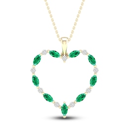 Natural Emerald Heart Necklace Diamond Accent 10K Yellow Gold