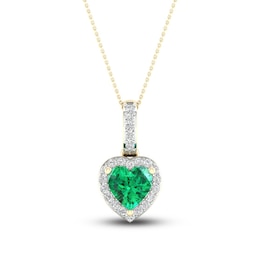 Natural Emerald Pendant Necklace 1/15 ct tw Diamonds 14K Yellow Gold 18&quot;