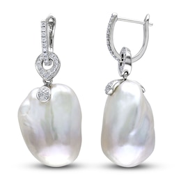 Freshwater Cultured Pearl Earrings 1/3 ct tw Round 14K White Gold