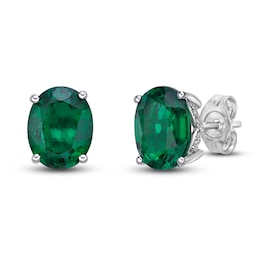 Lab-Created Emerald Stud Earrings 1/8 ct tw Round 10K White Gold