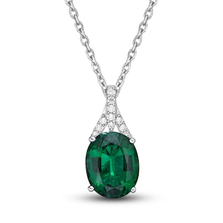 Lab-Created Emerald Pendant Necklace 1/8 ct tw Round 10K White Gold | Jared