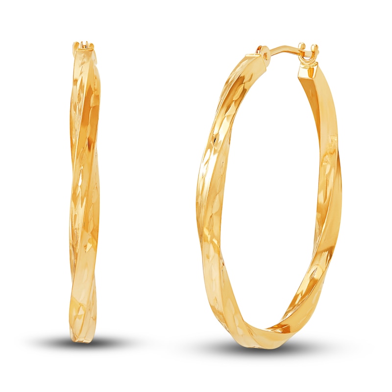 Polished Square Twist Hoop Earrings 14K Yellow Gold