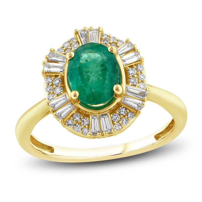 Main Image 1 of Natural Emerald Ring 3/8 ct tw Diamonds 14K Yellow Gold