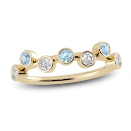 Juliette Maison Natural Aquamarine & Natural White Sapphire Ring 10K Yellow Gold