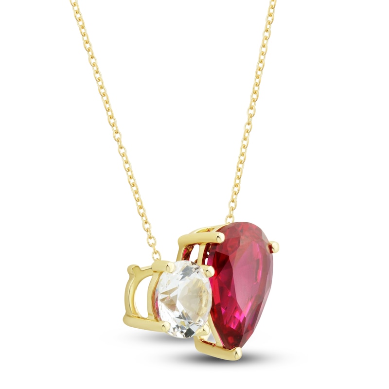 Main Image 2 of White Lab-Created Sapphire & Lab-Created Ruby Pendant Necklace 10K Yellow Gold 18&quot;