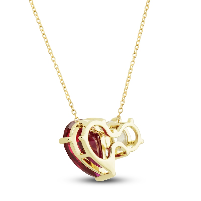 Main Image 3 of White Lab-Created Sapphire & Lab-Created Ruby Pendant Necklace 10K Yellow Gold 18&quot;