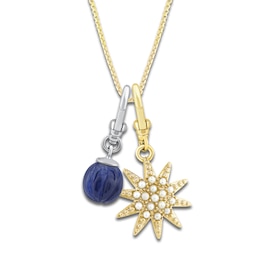 Charm'd by Lulu Frost Freshwater Cultured Pearl Star & Blue Lab-Created Sapphire Birthstone Charm 18&quot; Box Chain Necklace Set 10K Two-Tone Gold