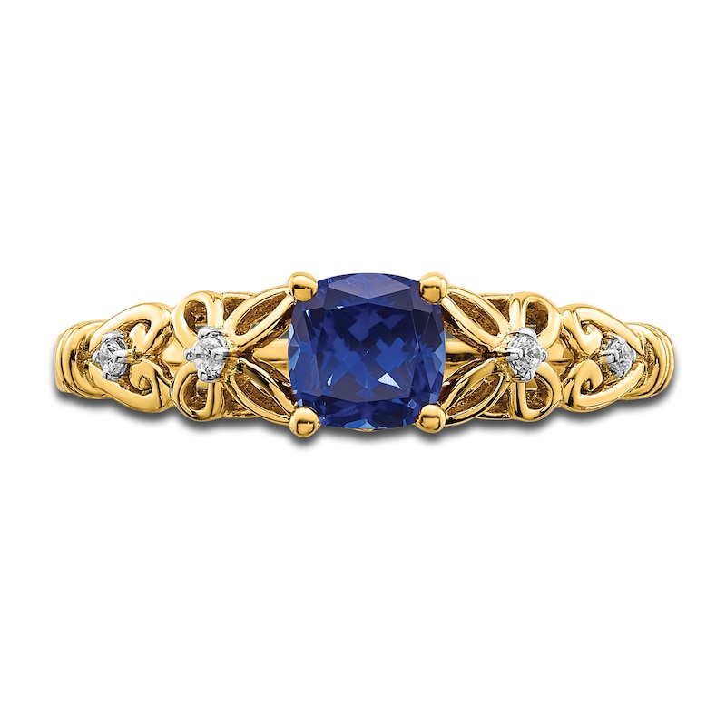 Main Image 3 of Natural Blue Sapphire Ring Diamond Accents 14K Yellow Gold