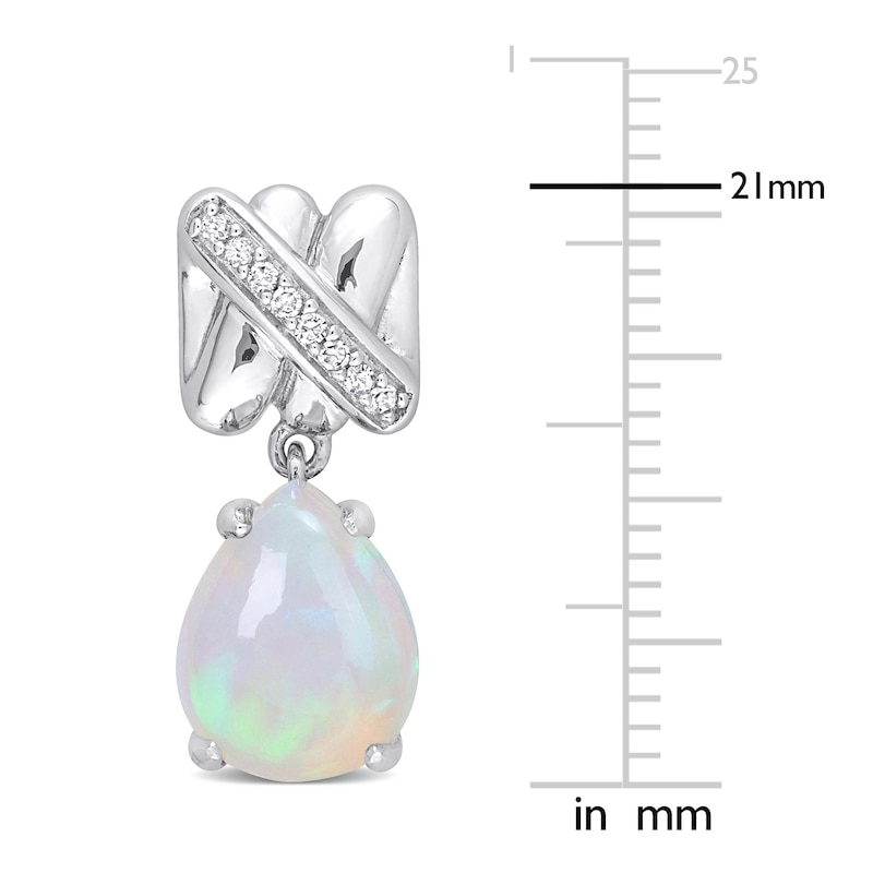 Y-Knot Natural Opal Dangle Earrings 1/15 ct tw Diamonds 14K White Gold