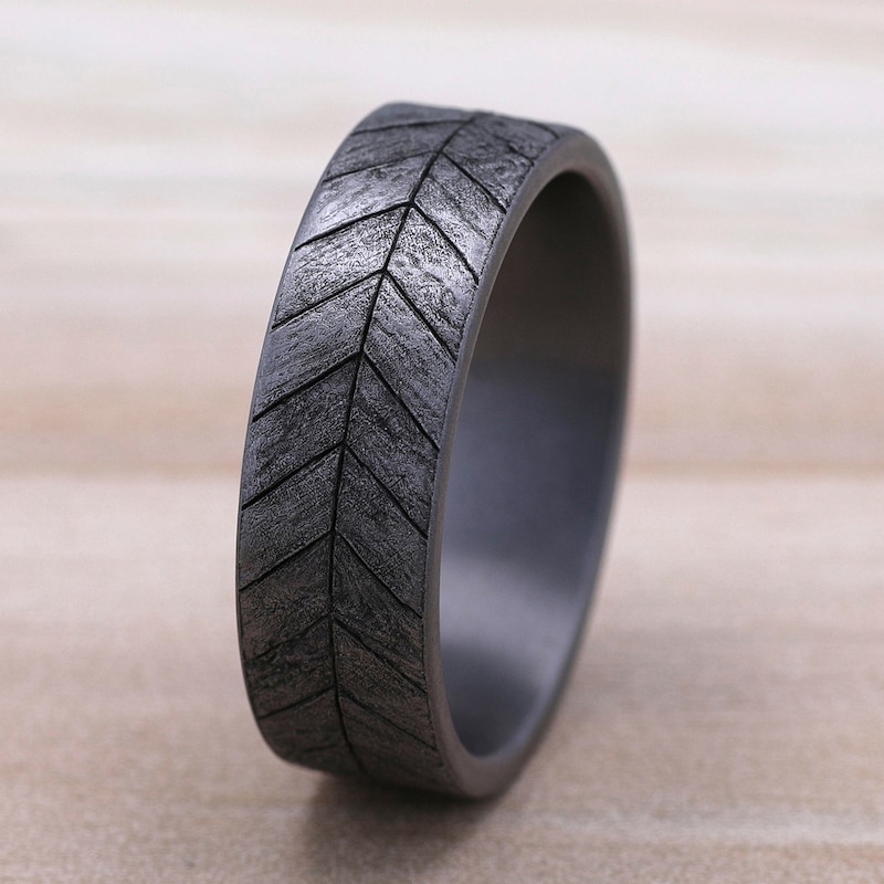 Main Image 4 of Chevron Wedding Band Grey Tantalum 7.5mm