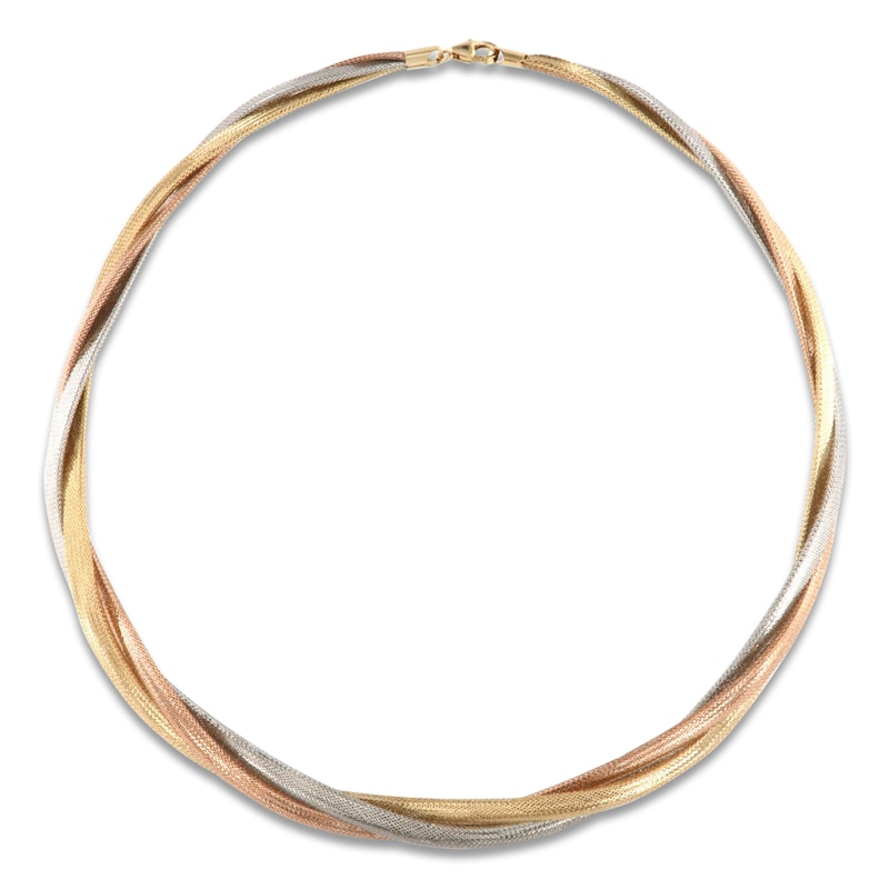 Italia D'Oro Diamond-Cut Triple Omega Chain Necklace 14K Tri-Tone Gold 17"