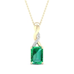 Natural Emerald Necklace Diamond Accent 14K Yellow Gold 18&quot;