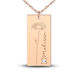 Personalized High-Polish Flower Necklace Diamond Accent 14K Rose Gold 18&quot;