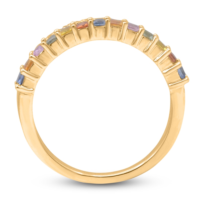 Main Image 2 of Natural Multi-Colored Sapphire Ring 1/6 ct tw Diamonds 14K Yellow Gold