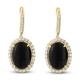 LALI Jewels Natural Onyx & Diamond Drop Earrings 5/8 ct tw 14K Yellow Gold