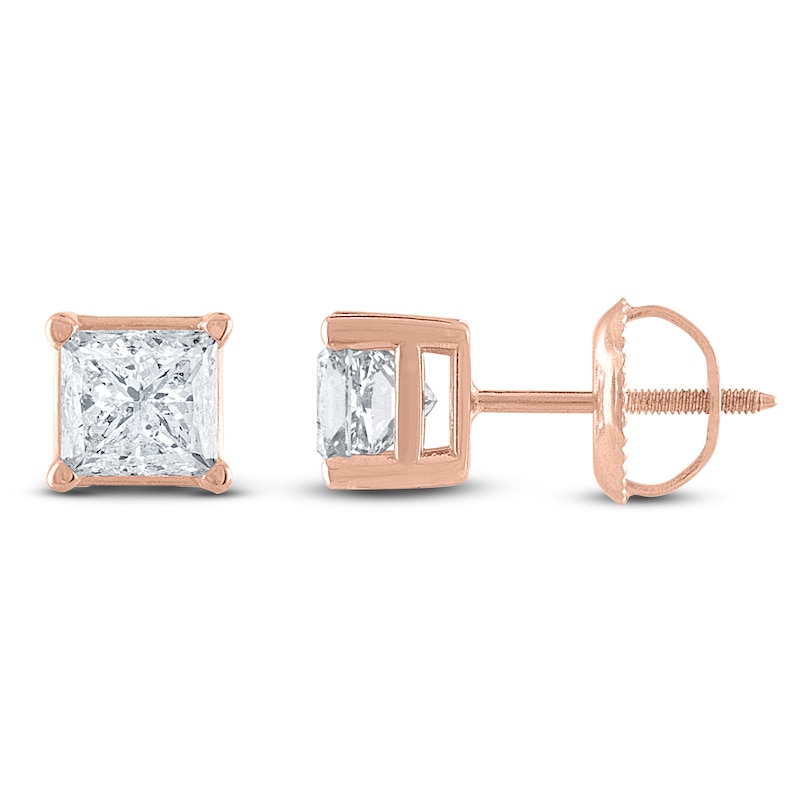 Certified Princess-Cut Diamond Solitaire Stud Earrings 3/4 ct tw 14K Rose Gold (I/I1)