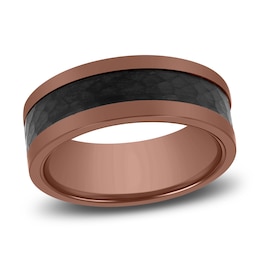 Men's Hammered Wedding Band Black & Brown Ion-Plated Tungsten Carbide 8mm