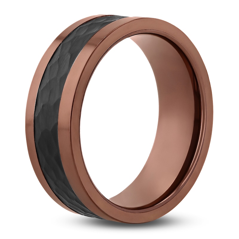 Men's Hammered Wedding Band Black & Brown Ion-Plated Tungsten Carbide 8mm