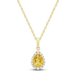 Pear-Shaped Natural Citrine & Diamond Necklace 1/6 ct tw 10K Yellow Gold 18&quot;