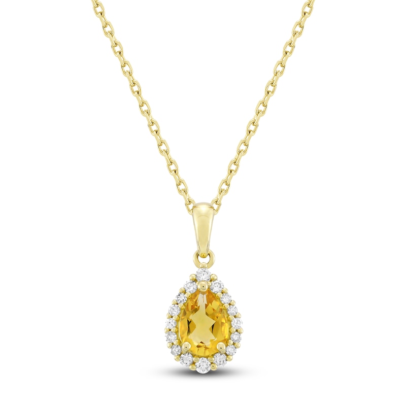 Main Image 1 of Pear-Shaped Natural Citrine & Diamond Necklace 1/6 ct tw 10K Yellow Gold 18&quot;