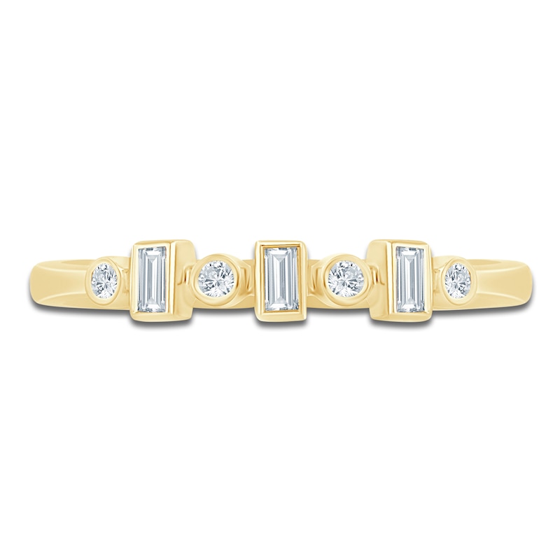 Certified Diamond Baguette & Round-Cut Anniversary Ring 1/8 ct tw 14K Yellow Gold
