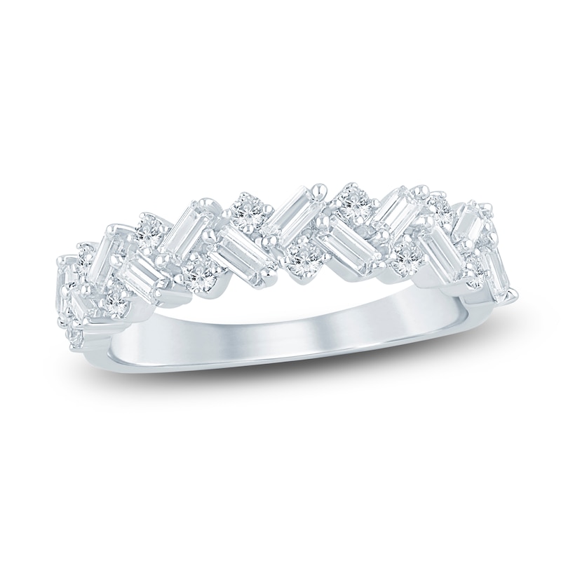 Main Image 1 of Certified Diamond Baguette & Round-Cut Anniversary Ring 3/4 ct tw 14K White Gold