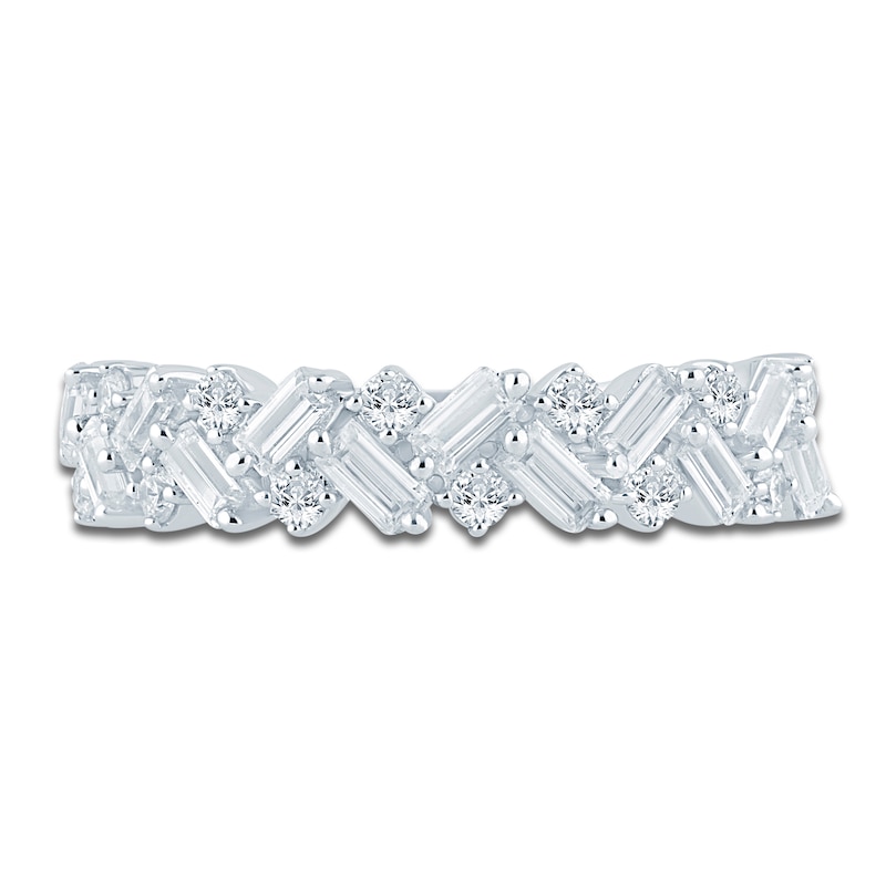 Main Image 3 of Certified Diamond Baguette & Round-Cut Anniversary Ring 3/4 ct tw 14K White Gold