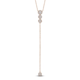 Shy Creation Diamond Graduated Halo Y-Drop Necklace 1/4 ct tw 14K Rose Gold 18&quot; SC55002608