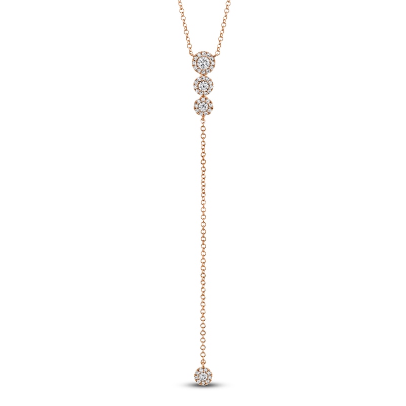 Main Image 1 of Shy Creation Diamond Graduated Halo Y-Drop Necklace 1/4 ct tw 14K Rose Gold 18&quot; SC55002608