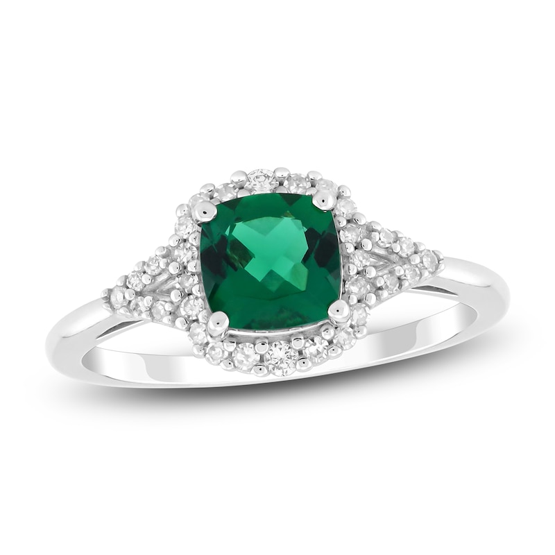 Cushion-Cut Lab-Created Emerald & Diamond Ring 1/6 ct tw 10K White Gold