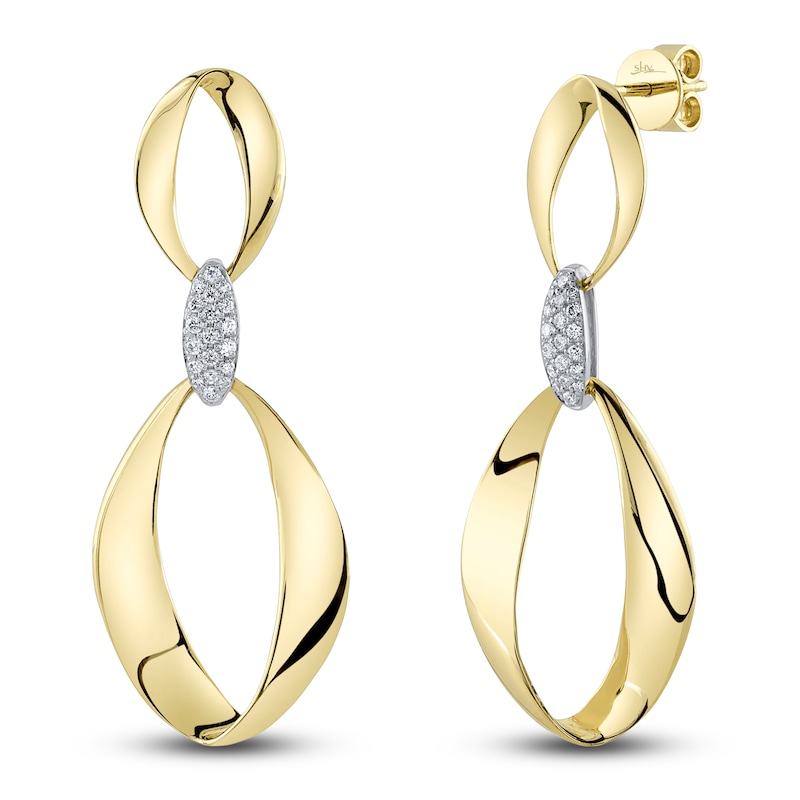 Main Image 1 of Shy Creation Diamond Mobius Drop Earrings 1/6 ct tw 14K Yellow Gold SC22009005