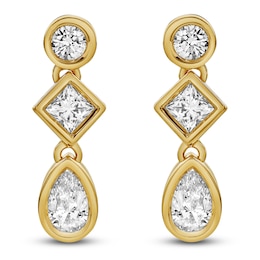 Blue Nile X Jared Pear, Princess & Round-Cut Three-Stone Drop Earrings 1 ct tw 14K Yellow Gold