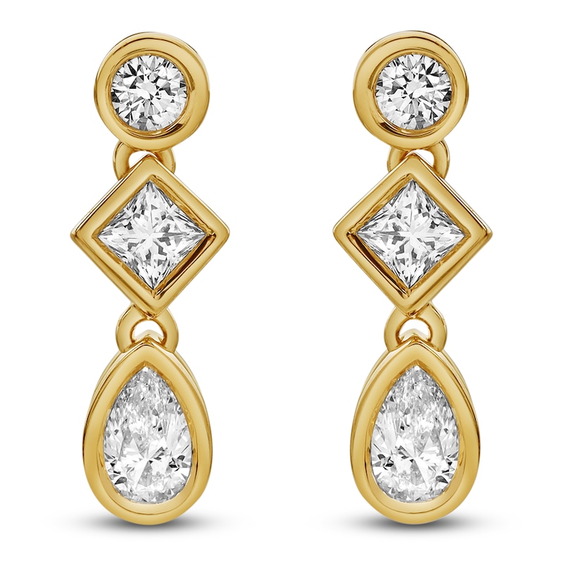 Blue Nile X Jared Pear, Princess & Round-Cut Three-Stone Drop Earrings 1 ct tw 14K Yellow Gold