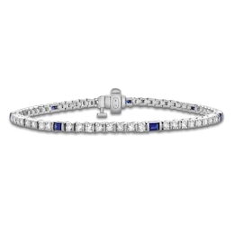 Blue Nile X Jared Baguette-Cut Natural Blue Sapphire & Diamond Tennis Bracelet 2 ct tw 14K White Gold 7&quot;