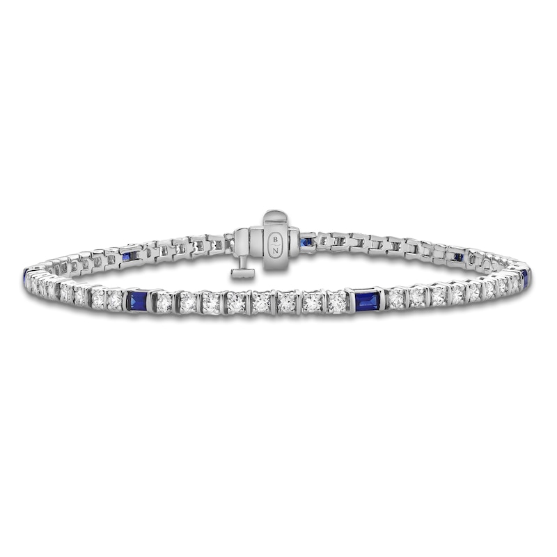 Blue Nile X Jared Baguette-Cut Natural Blue Sapphire & Diamond Tennis Bracelet 2 ct tw 14K White Gold 7"