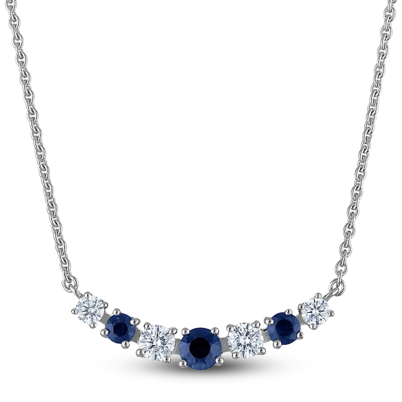 Blue Nile X Jared Natural Blue Sapphire & Diamond Graduated Smile Necklace 1/2 ct tw 14K White Gold 18"