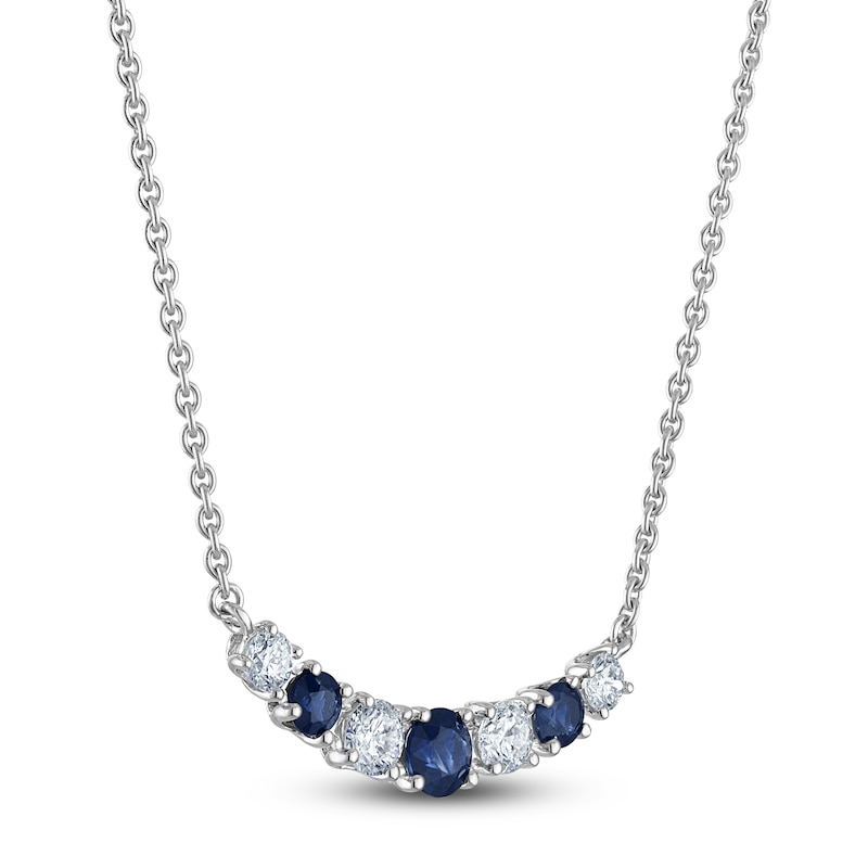 Blue Nile X Jared Natural Blue Sapphire & Diamond Graduated Smile Necklace 1/2 ct tw 14K White Gold 18"