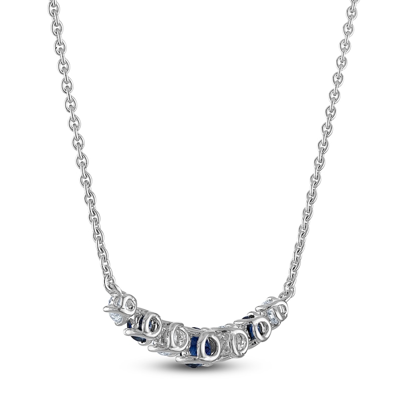 Blue Nile X Jared Natural Blue Sapphire & Diamond Graduated Smile Necklace 1/2 ct tw 14K White Gold 18"