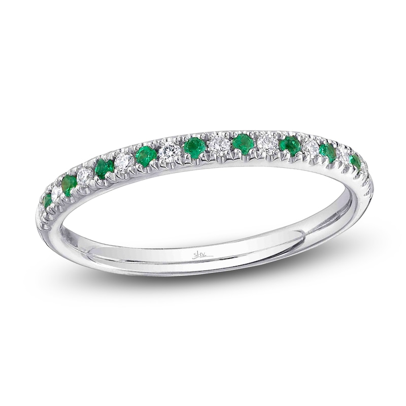 Main Image 1 of Shy Creation Natural Emerald & Diamond Ring 1/10 ct tw 14K White Gold SC55025934Z7