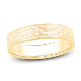 Men's Brushed Brick Pattern Wedding Band 14K Yellow Gold 4.9mm