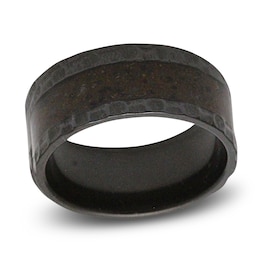 Men's 9mm Brown Dinosaur Bone Inlay Wedding Band Black Zirconium